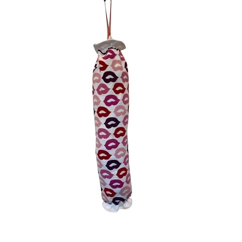 Handmade Plastic Bag Holder- Pink Lips Kisses